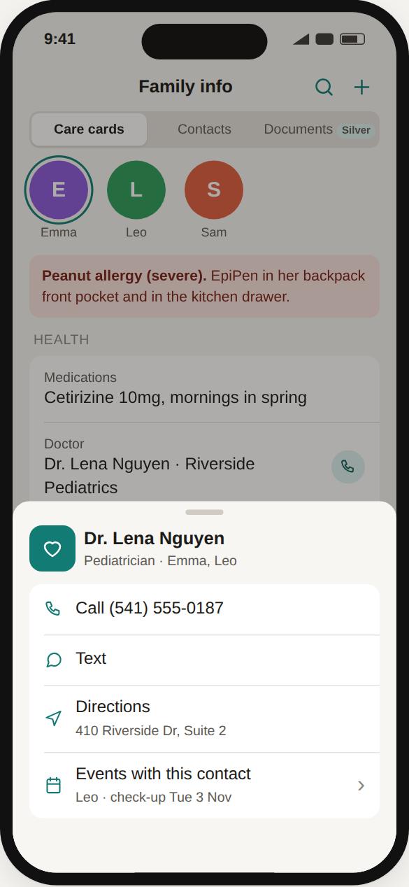 Family info and care cards
