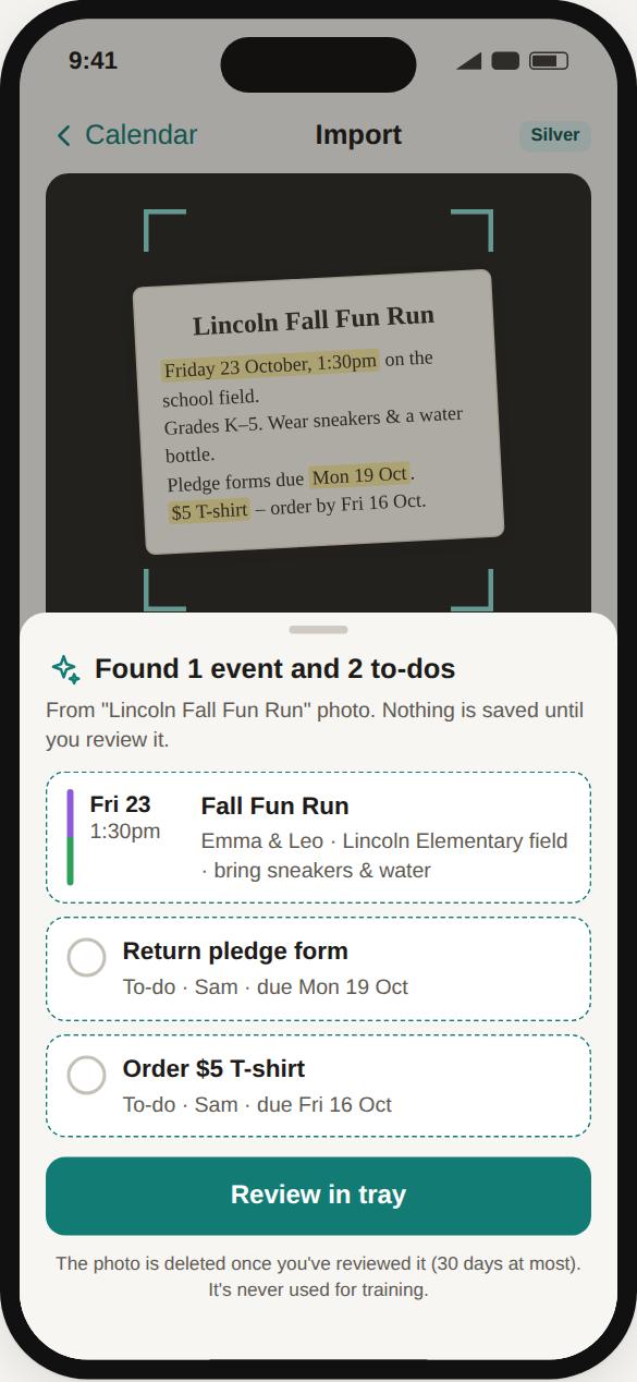 Importing events from a photographed flyer
