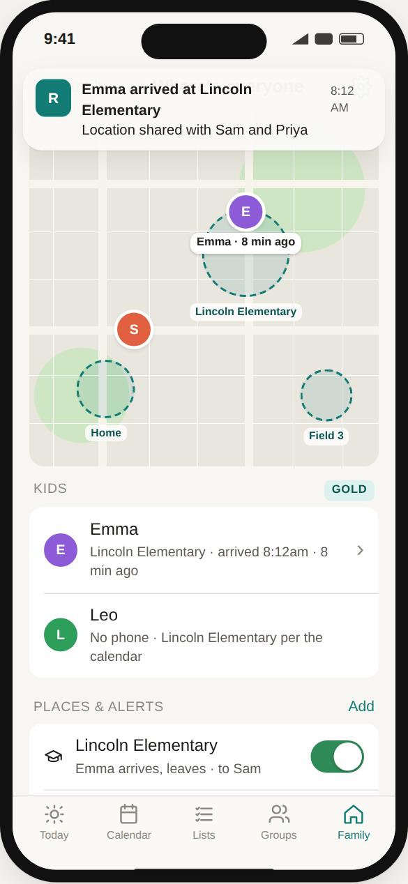 Kid location map with places