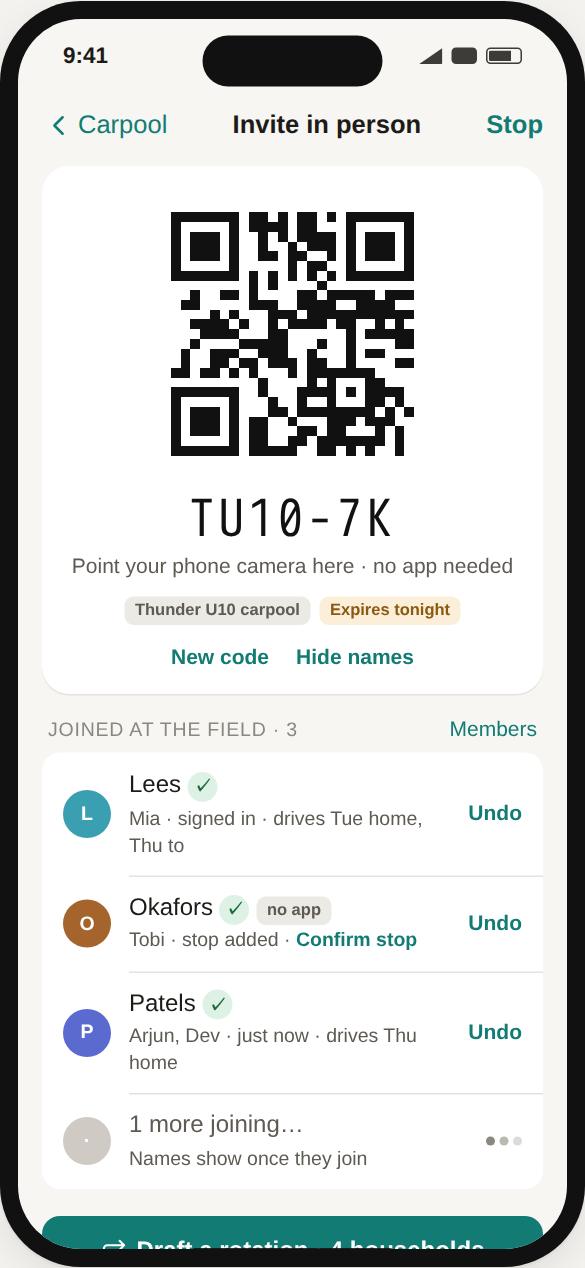 A QR code to join the carpool in person