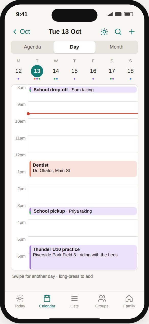 Week view with colour per person